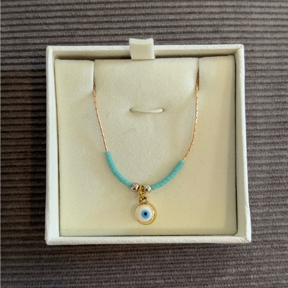 Jewelry - Gold Chain Necklace with Turquoise Beads and Pearl Pendant